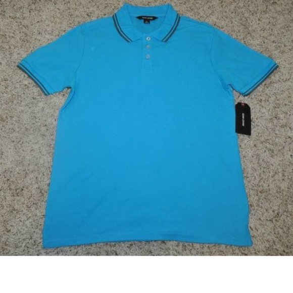 Mens Polo Adam Levine Blue Medium Tipped Pique Short Sleeve Collared Knit - Picture 1 of 3